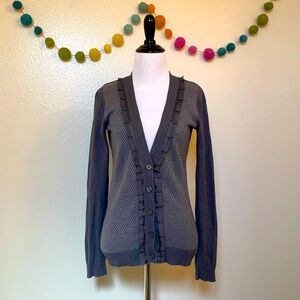 Merona Gray Wool Blend Ruffle Detail V-neck Cardigan Sweater - Size XS